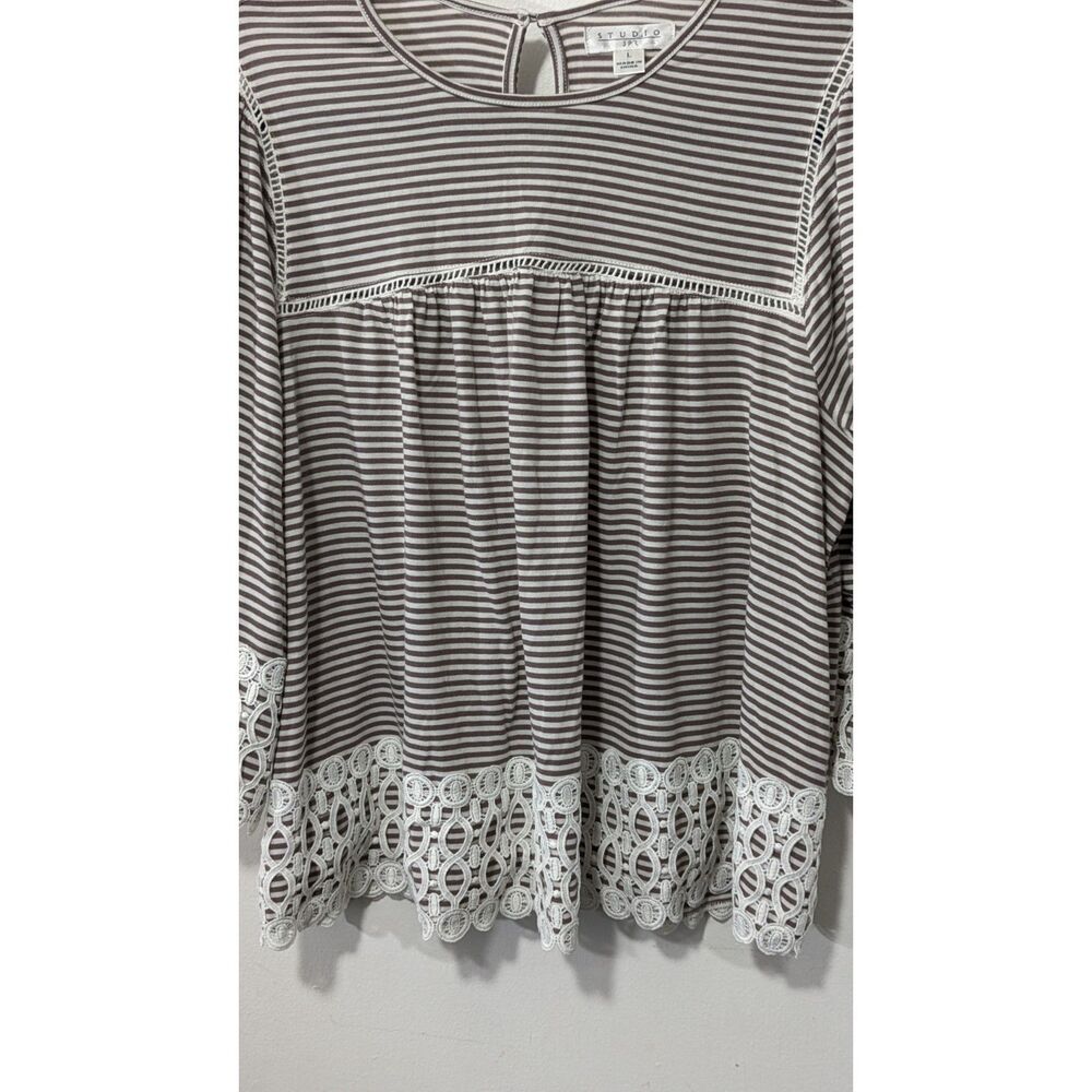 Studio JPR striped and laced peasant top sz. L - Picture 7 of 7
